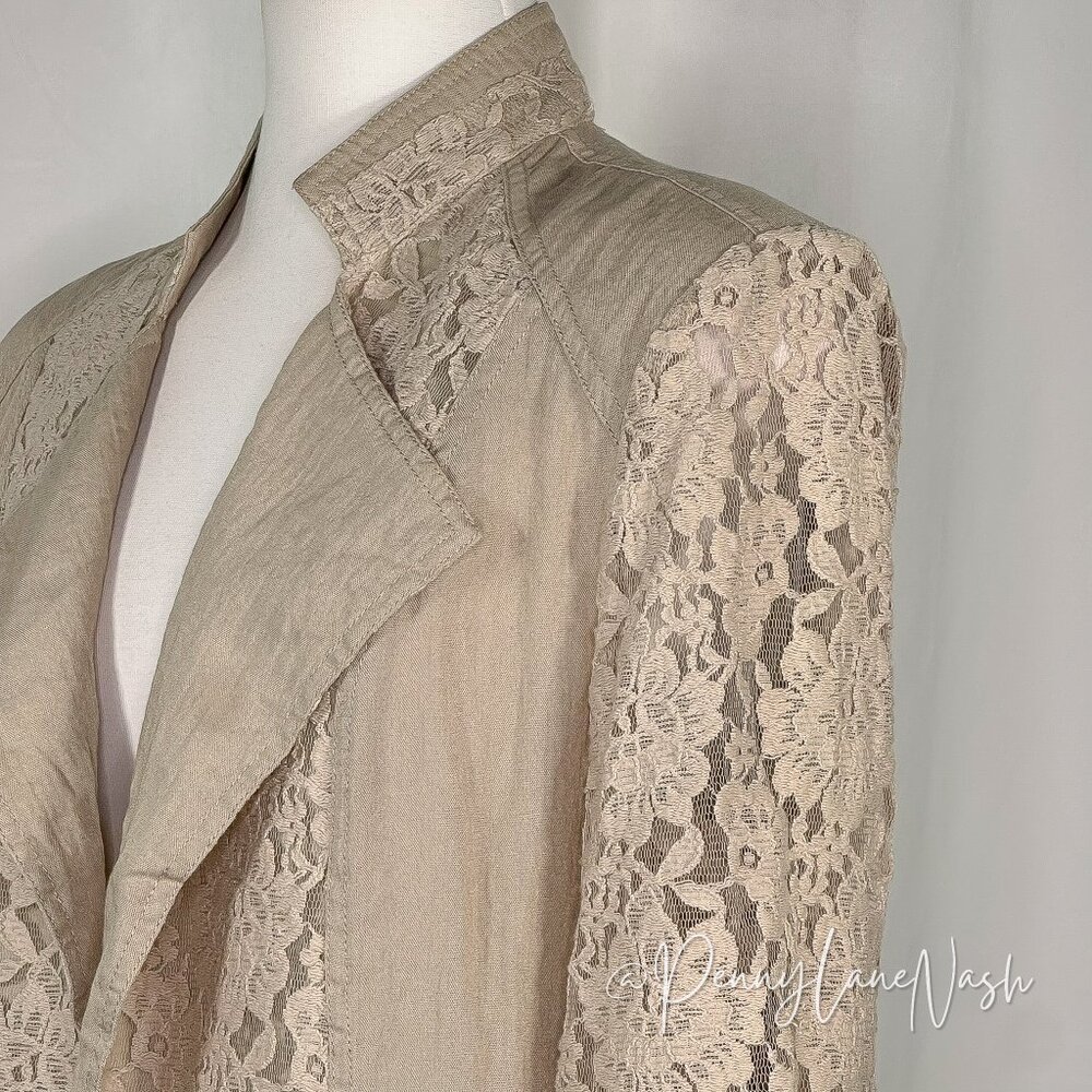 Chicos Lace Draped Open Front Jacket Size 2 Tan - Picture 12 of 12